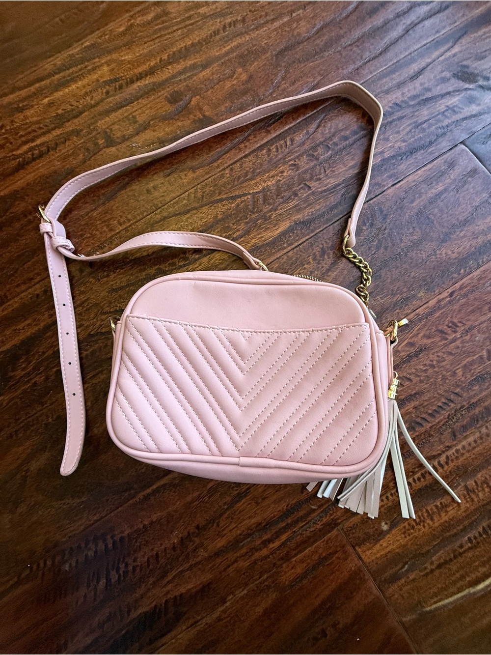 Japan Blush Pink Quilted Crossbody Bag with Tassel